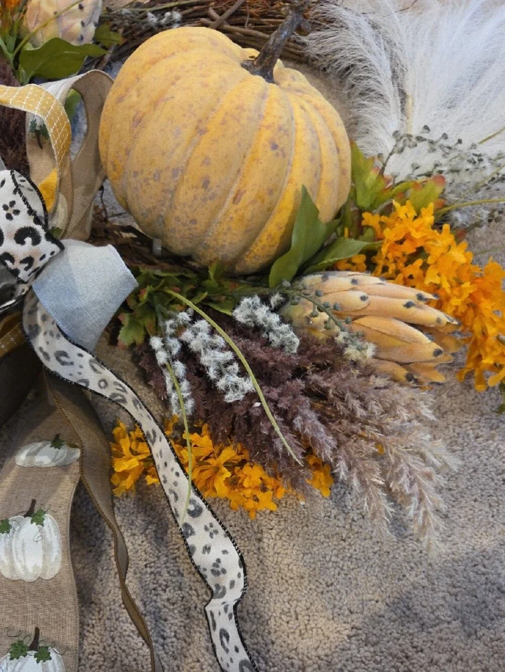 Autumn Harvest Pumpkin Wreath with Yellow Accents
